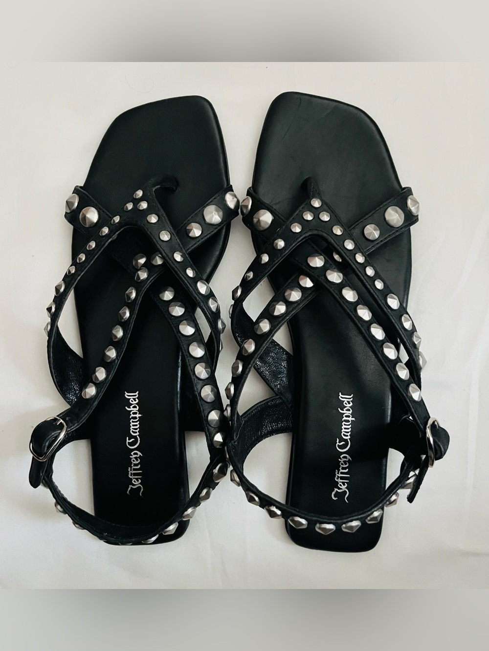 Jeffrey Campbell Black Studded Leather Cross-Strap Sandals Sz 9 - Picture 1 of 2